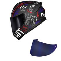 Capacete Race Tech Hit Faster Preto e Vermelho Fosco Mais Viseira Azul