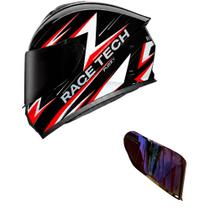 Capacete Race Tech Hit Fuzzy Preto e Branco Mais Viseira Camaleão Vermelha Cor:Preto+BrancoTamanho:56Gênero:Masculino