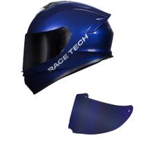 Capacete Race Tech Hit Monocolor Azul Mais Viseira Azul