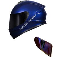 Capacete Race Tech Hit Monocolor Azul Mais Viseira Camaleão Vermelha