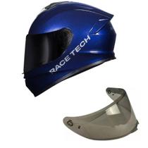 Capacete Race Tech Hit Monocolor Azul Mais Viseira Fumê