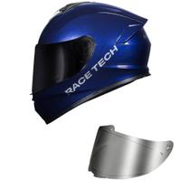 Capacete Race Tech Hit Monocolor Azul Mais Viseira Prata