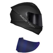 Capacete Race Tech Hit Monocolor Preto Fosco Mais Viseira Azul Capacete Race Tech Hit Monocolor Preto Fosco Mais Viseira Azul