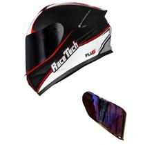 Capacete Race Tech Hit Plus Preto Branco e vermelho Mais Viseira Camaleão Vermelha