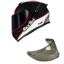 Capacete Race Tech Hit Plus Preto Branco e vermelho Mais Viseira Fumê Capacete Race Tech Hit Plus Preto Branco e vermelho Mais Viseira Fumê