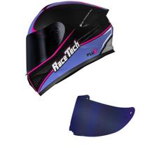 Capacete Race Tech Hit Plus Preto e Roxo Mais Viseira Azul Capacete Race Tech Hit Plus Preto e Roxo Mais Viseira Azul