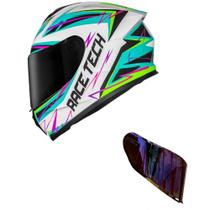 Capacete Race Tech Hit Spark Branco e Verde Mais Viseira Camaleão Vermelha Tamanho:62 Capacete Race Tech Hit Spark Branco e Verde Mais Viseira Camaleão Vermelha Tamanho:62