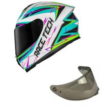 Capacete Race Tech Hit Spark Branco e Verde Mais Viseira Fumê Tamanho:56 Capacete Race Tech Hit Spark Branco e Verde Mais Viseira Fumê Tamanho:56