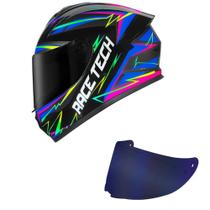 Capacete Race Tech Hit Spark Preto e Cinza Mais Viseira Azul Tamanho:56