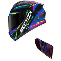 Capacete Race Tech Hit Spark Preto e Cinza Mais Viseira Camaleão Vermelha Tamanho:62