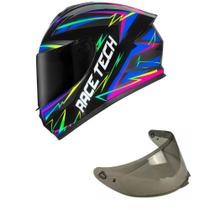 Capacete Race Tech Hit Spark Preto e Cinza Mais Viseira Fumê Tamanho:62