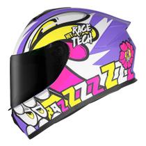 Capacete Race Tech Hit Speedbee Branco e Roxo Fosco Tamanho:62
