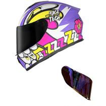 Capacete Race Tech Hit Speedbee Branco e Roxo Mais Viseira Camaleão Vermelha Tamanho:62