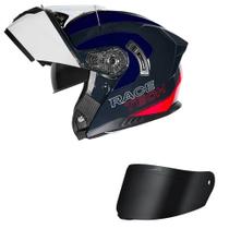 Capacete Race Tech Signal Active Branco Azul e Vermelho Mais Viseira Fumê Tamanho:56