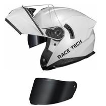 Capacete Race Tech Signal Monocolor Branco Brilhante Mais Viseira Fumê