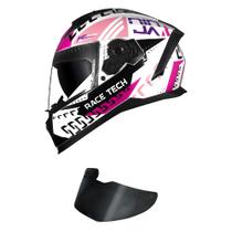 Capacete Race Tech Volt Ninja Branco e Rosa Mais Viseira Fumê Capacete Race Tech Volt Ninja Branco e Rosa Mais Viseira Fumê