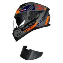 Capacete Race Tech Volt Ninja Cinza e Azul Mais Viseira Fumê Capacete Race Tech Volt Ninja Cinza e Azul Mais Viseira Fumê