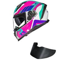 Capacete Race Tech Volt Track Branco e Rosa Mais Viseira Fumê Capacete Race Tech Volt Track Branco e Rosa Mais Viseira Fumê