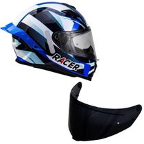 Capacete Racer1 Rc1 Icone Branco Preto Azul Mais Viseira Rc1 Fume