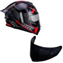 Capacete Racer1 Rc1 Icone Preto Cinza Vermelho Mais Viseira Rc1 Fume