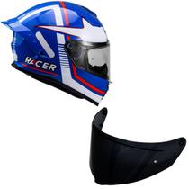 Capacete Racer1 Rc1 Nava Azul Branco Vermelho Mais Viseira Rc1 Fume