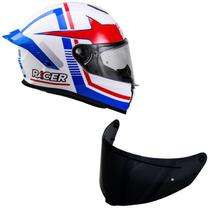 Capacete Racer1 Rc1 Nava Branco Azul Vermelho Mais Viseira Rc1 Fume