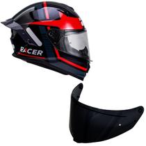 Capacete Racer1 Rc1 Nava Preto Cinza Vermelho Mais Viseira Rc1 Fume