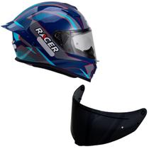 Capacete Racer1 Rc1 Octane Azul Cinza Vermelho Mais Viseira Rc1 Fume