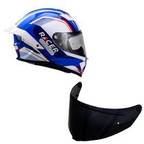 Capacete Racer1 Rc1 Octane Branco Azul Vermelho Mais Viseira Rc1 Fume