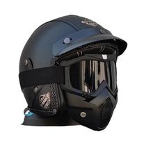 Capacete Retrô De Couro PU Para Motocicleta 3/4 Com Máscara E Viseira, Aprovado Pelo DOT, Para Verão