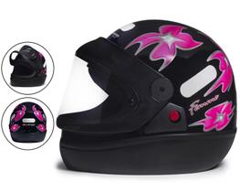 Capacete San Marino Femme Preto Flores Rosa Tamanho Cabeça 56 Fechado