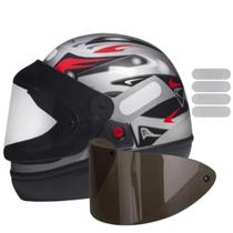 Capacete San Marino Grafic Prata Mais Viseira Fumê e Adesivo Branco Capacete San Marino Grafic Prata Mais Viseira Fumê e Adesivo Branco