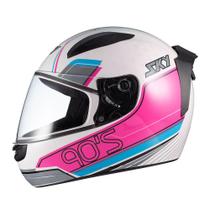 Capacete Sky Two Anos 90 Branco Brilho Transf Azul/rosa 58 - MOTOSKY