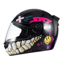 Capacete Sky Two Chaos Preto Brilho Transf Rosa 62