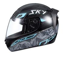 Capacete Sky Two Cyber Snake Preto Brilho Transf Azul 56