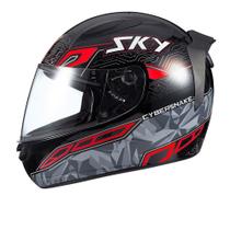 Capacete sky two cyber snake preto brilho transf vermelho 56