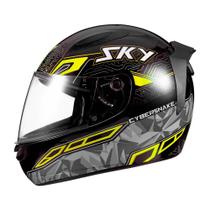 Capacete sky two cyber snake preto fosco transf amarelo 58