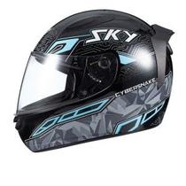 Capacete Sky Two Cyber Snake Preto Fosco Transf Azul 58