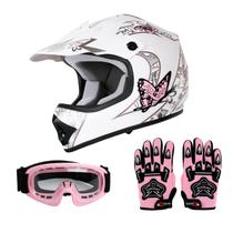 Capacete SLMOTO Dot Youth Kids Motocross rosa com óculos e luvas