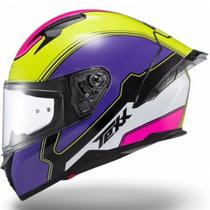Capacete Texx Fecha Raptor Hornet 58 Verde Roxo Branco Rosa