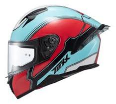 Capacete texx fecha raptor hornet azu verm branc bril