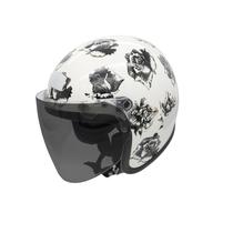 Capacetede Moto Aberto Custom Old School Flores Preto E Branco Viseira Full Face Fume