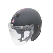 Capacetede Moto Aberto Custom Old School Inglaterra Preto Faixa Azul Viseira Full Face Cristal