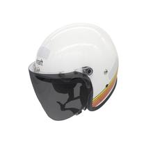 Capacetede Moto Aberto Custom Old School Race Branco Vermelho Viseira Full Face Fume