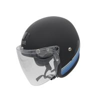 Capacetede Moto Aberto Custom Old School Race Preto Azul Viseira Full Face Cristal