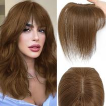 Capacetes de cabelo HVVZOY Cabelo humano real com franja fina, marrom claro