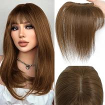 Capacetes de cabelo HVVZOY Real Human Hair com franja francesa marrom claro