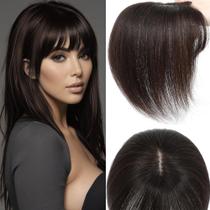 Capacetes de cabelo HVVZOY Real Human Hair com franja francesa, marrom escuro