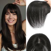 Capacetes de cabelo HVVZOY Real Human Hair com franja francesa, marrom, preto