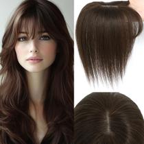 Capacetes de cabelo HVVZOY Real Human Hair com franja francesa marrom